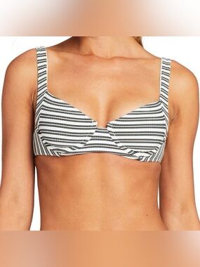 Vitamin A Demi Underwire Bikini Top, Black/White Stripe, Size 10/L, MSRP $125